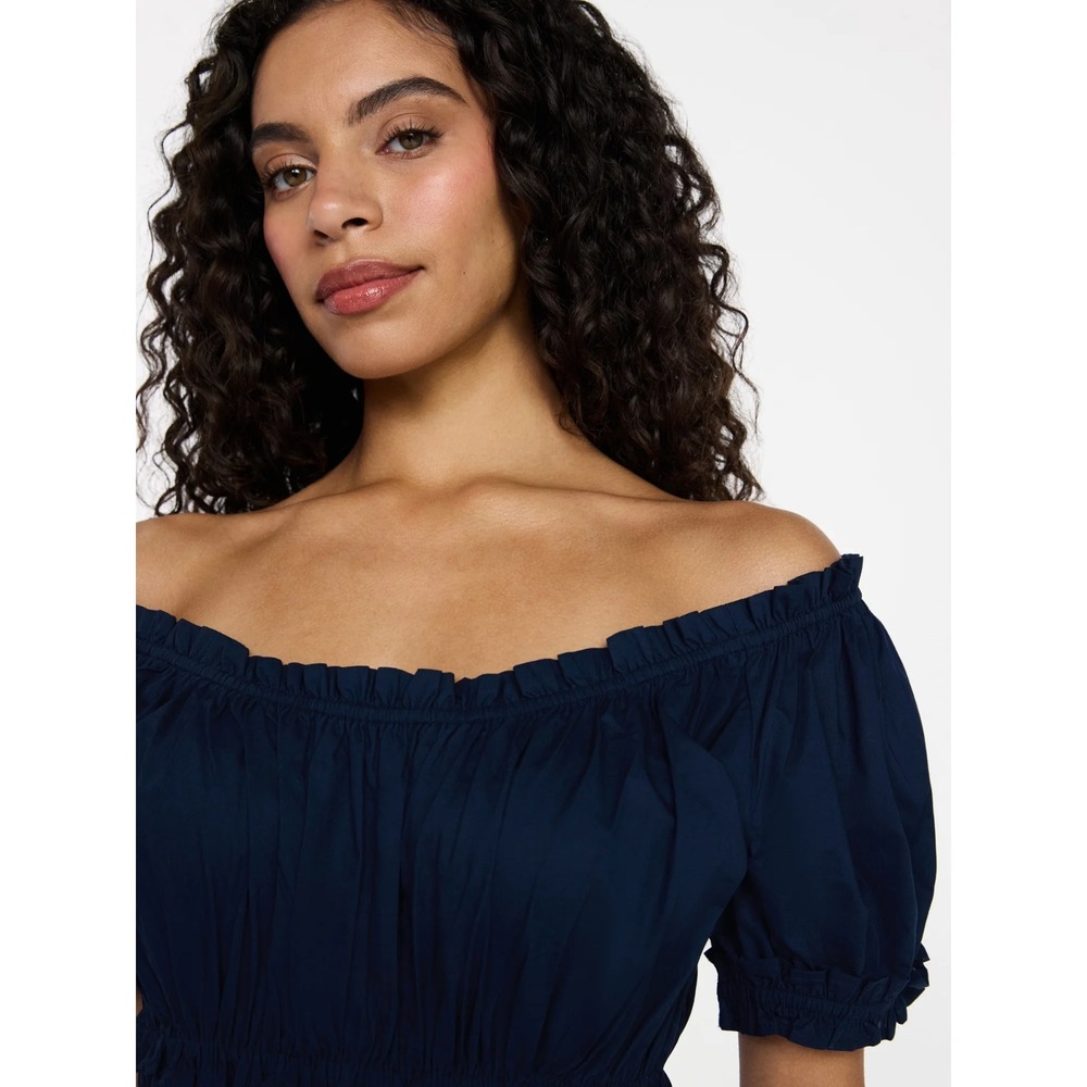 Time & Tru Women's Short Sleeve Peasant Cotton Panel Maxi Dress L Blue NWT - Picture 4 of 6